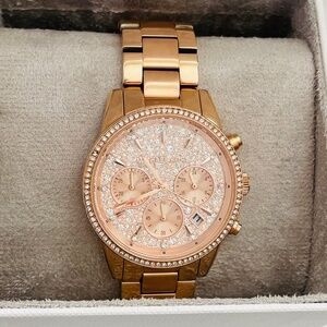 Michael Kors Ritz Chronograph Rose Gold Dial Rose Gold Steel Strap Watch